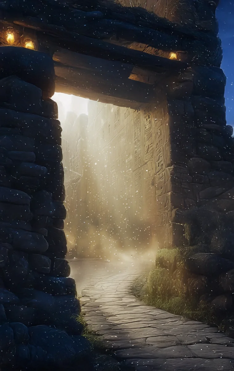 Antik Taş Kapı ve Tarihi Tapınak Dokusu – Sinematik Atmosfer